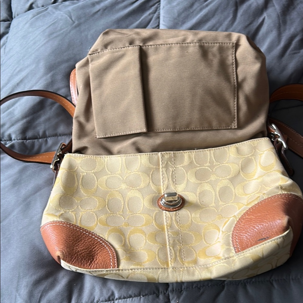 Coach Tan and Yellow Backpack with Signature Design